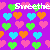 Pixelated purple background with repeating heart pattern and scattered text fragments reading 'Sweeth' and 'Sweethart'.