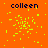 Animated orange background with yellow pixel clusters forming a central burst pattern, text 'colleen' in dark blue at top and bottom left of each frame.
