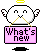 Pixelated white angelic figure with wings and halo holds pink sign reading 'What's new' against gray background.