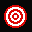 Nine pixelated circular icons with red and white concentric rings on black background, some featuring a white hand cursor or vertical line base.