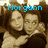 Two people embrace in a sepia-toned photo with blue text overlays reading 'Morgann', '& Hannah', and 'Forever' across different sections.