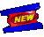 A red banner with yellow 'NEW' text on a blue geometric background, displayed in multiple rotated and angled views.