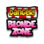 Pixelated icon with pink character face, yellow and red top section, and black outline on white background.