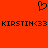 A static pixel art icon with a bright orange background, featuring a black heart-shaped symbol above repeated text reading "KIRSTIN<33" in blocky font.
