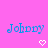 Pixelated blue text 'Johndy' on pink background with two white heart symbols below.