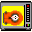 Pixelated orange fish-like shape inside gray frame with yellow background, showing sequential animation frames of movement and form changes.