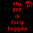 Red pixelated text on black background reads 'My BFF is Tory Toggas' with a red heart symbol above the name.