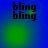 Four identical display 'bling' text with green glowing effects on blue backgrounds, showing animation changes in light position and intensity