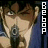 Animated sequence of a character holding a pistol, with sequential changes in eye expression and vertical text animation.