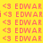 Yellow background with repeated pink text 'EDWAR' and '<3' symbols, some instances highlighted in green.