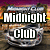 Animated sequence showing a metallic car with text overlays changing from "Midnight Club" to "LA Rocks!" against a sunset backdrop.