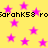 Yellow background with scattered pink stars and repeated black text reading 'sarahk58' and 'roarohk58' in pixelated font.