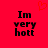 Red background with black text reading "Im very hott" and a red heart outline above the text, displayed in two identical side-by-side