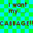 Pixelated text on a green and blue checkered background with repeated phrases 'I want my...' above 'CABBAGE! CABBAGE!' in bold red letters.