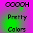 Pixelated text and symbols on a purple-to-green gradient background with visible pixelation artifacts.