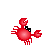A 3x3 contact sheet of seven pixelated red crab animations on a gray background, each frame showing slight variations in pose and claw position.
