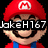 Pixelated image of a character with red cap, blue overalls, and mustache wearing black bar obscuring eyes with white text 'jakeH167' across it.