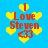 Blue background with yellow heart shapes and red text reading "I Love Steven" in pixelated font, accompanied by a small red heart symbol.
