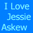 Blue background displays light blue text reading "I Love Jessie Askew brandon Vittitow!" with two ampersands on the right side.