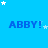 Blue background with repeated 'ABBY!' text and scattered white stars, partially cropped on the right.
