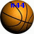 A pixelated basketball with brown and orange tones, featuring a blue '#44' text overlay at the top.