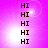 four identical each displaying vertical text "HI" on a pink gradient background with bright light effects