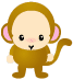 Four static views of a cartoon monkey with brown fur, pink inner ears, and a light beige face, standing against a gray background.