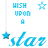 A 48x48 pixel animated contact sheet showing six frames of a blue-themed buddy icon with text and stars, arranged in a 3x2 grid on a gray background.