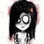 Pixelated cartoon character with long black hair, large white eyes, and a small red mark on the right side of her head.