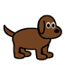 Four brown cartoon dogs in a , each with large white eyes, black pupils, and a black nose, standing on a white background