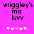 Pixelated text and heart symbols on a bright pink background with two identical static frames side-by-side.