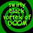 Green and black spiral pattern with yellow text reading "swirly black vortex of DOOM" arranged in a circular layout.