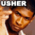 Two side-by-side animated frames of a pixelated image showing a person with hand near head, each frame featuring the text "USHER" in different colors above the figure.