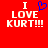 Red background with white text "I LOVE KURT!!!" and a blue pixelated heart symbol above the word LOVE on the left side of the image.