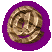 A golden @ symbol icon in various shapes and orientations on a purple background, with visible pixelation.