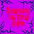Pixelated text 'bacon is my life' repeated four times on a purple background with dark blue branching patterns.