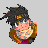 A pixelated anime-style character with spiky black hair and a brown jacket over a purple shirt, next to text reading "Anime IM" on a black background.