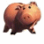 Pixelated cartoon hippopotamus with rounded body, dark brown legs, and light brown face, standing in profile view.
