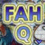 A 4-frame animated contact sheet showing a repeating pattern of blue text "FAH" with yellow outlines and circular symbols below, arranged in a 2x2 grid on a gray background.