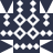 Static pixel art featuring white geometric shapes on a dark blue background, including diamond patterns, vertical lines, and triangular elements arranged symmetrically.