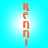 Four identical vertical display orange pixelated text 'Kenni' on a light blue gradient background with white center glow