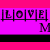 Animated sequence of four colored displaying 'LOVE' text with partial phrases beneath, transitioning from pink to green to orange backgrounds
