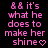 Pixelated pink text on black background reads "&& it's what he does to make her shine" with a heart symbol at the end.