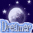 Pixelated icon with a large white moon, scattered stars, and the word 'Dreamer' in stylized blue text on a light blue base against dark purple background.