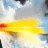 Animated sequence showing a yellow and red object moving across a cloudy sky, transitioning to a static Superman logo on blue background.