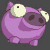 Pixelated static icon of a purple cartoon pig with white facial features and dark eyes, set against a solid gray background.