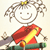Pixelated cartoon figure with messy brown hair, yellow bow, red dress, green pants, and a smiling face holding a yellow and red object.