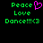 Green pixelated text on black background with pink heart symbol; two identical side-by-side showing Peace Love Dance!!!<3