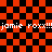 Red and black checkered background with repeated white text 'jamie roxx!!!' across two horizontal bands, featuring pixelated patterns in the upper right and lower center
