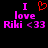 Pixelated text and symbols on black background: 'I' in purple, red heart, 'love' in purple, 'Riki' in purple, '<33' in purple.